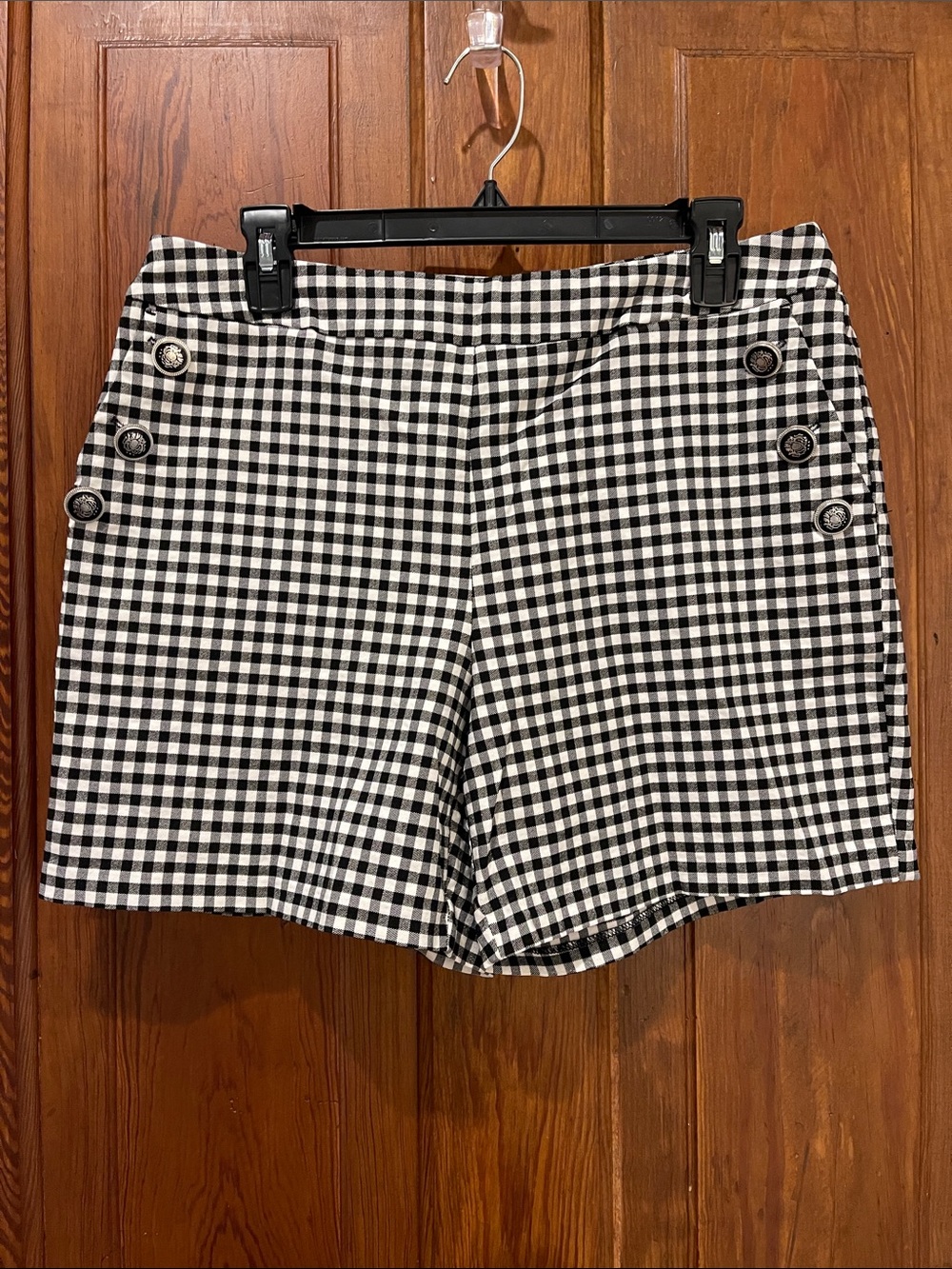 Cato Black and White Gingham Bermuda Shorts with Button Accents